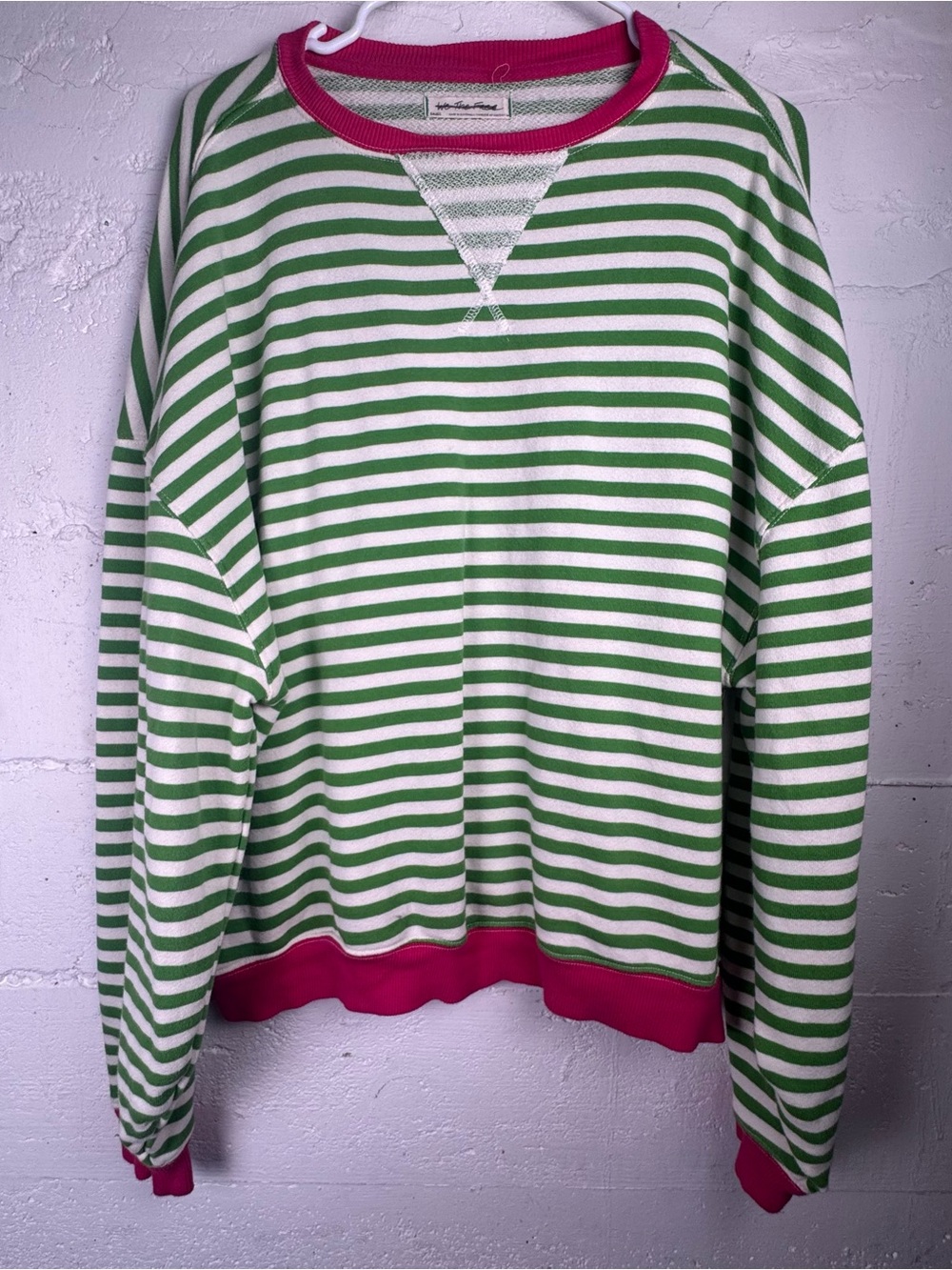 Free People Classic Striped Oversized Crewneck Sweatshirt Green Pink Small - Picture 2 of 10